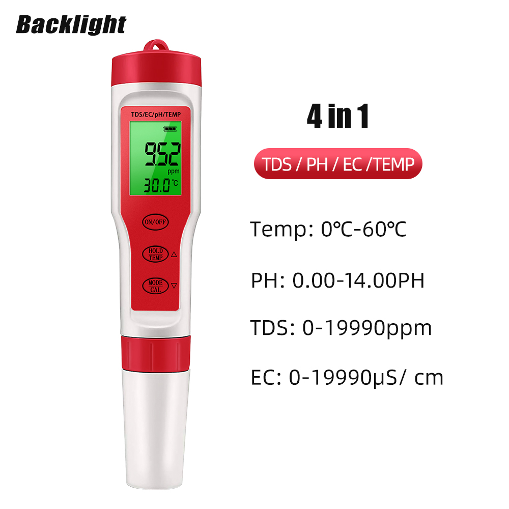 Ph Meter Digital Water Tester - 4 IN 1 TDS PH Meter